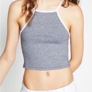 Cotton On Gray Halter Crop Top with White Trim